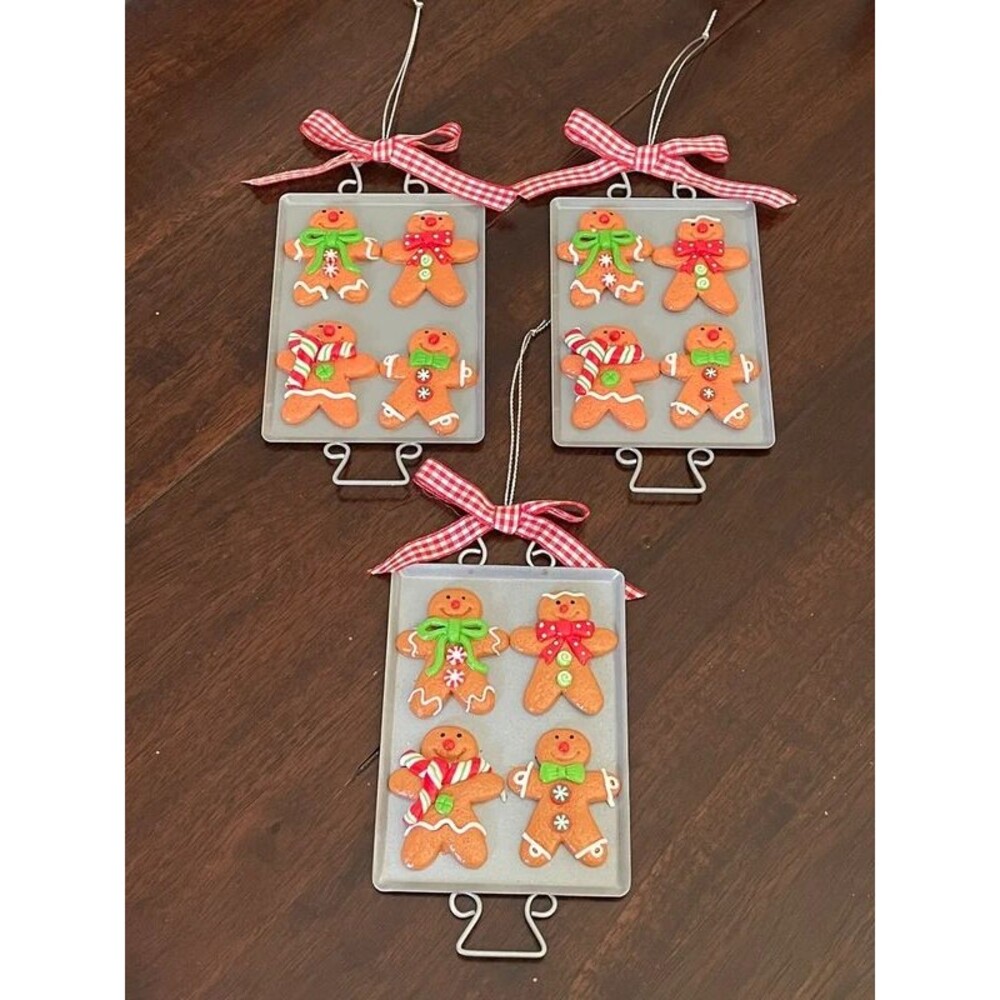 Gingerbread Cookies On A Tray Large Christmas Ornaments Holiday Decor Set Of 3